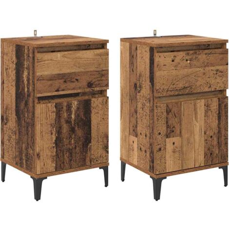 Table de chevet avec tiroir 2 pcs  Cabinet de chevet  Table de nuit Bois ancien 40 x 35 x 70 cm
