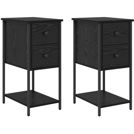 Table de chevet avec tiroir 2 pcs  Cabinet de chevet  Table de nuit Chêne noir 32 x 42 x 70 cm