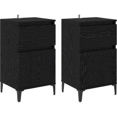 Table de chevet avec tiroir 2 pcs  Cabinet de chevet  Table de nuit Chêne noir 40 x 35 x 70 cm