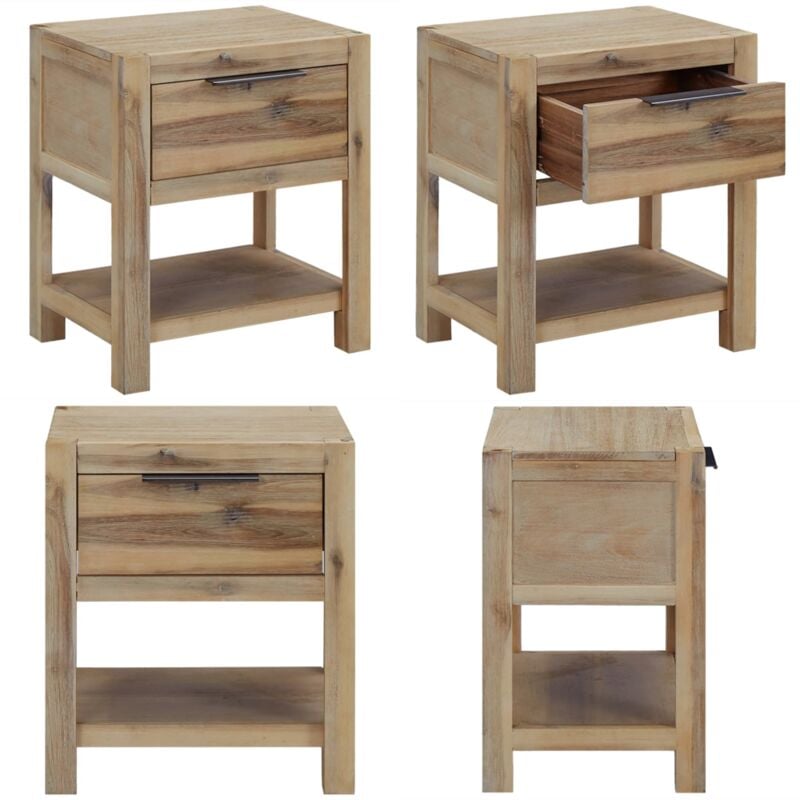 Table de chevet avec tiroir 40x30x48 cm Bois d'acacia solide - Table De Chevet - Meuble De Chambre - Table Nuit - Style Rustique - Acacia Massif