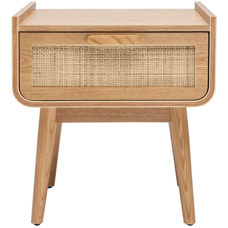 Table de chevet avec tiroir en bois clair frêne et cannage rotin L50 cm athène