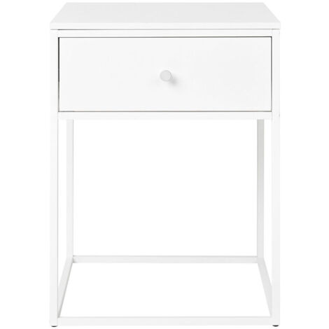 Table de chevet avec tiroir en bois et métal blanc - Blanc - VITA