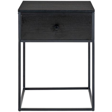 Table de chevet avec tiroir en bois et métal - Noir - VITA