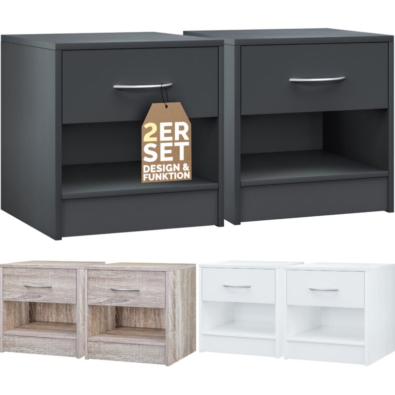 Table de chevet avec tiroir poignée Table de nuit 41x39x28cm Mobilier chambre à coucher commode rangement Set de 2 anthracite - Casaria