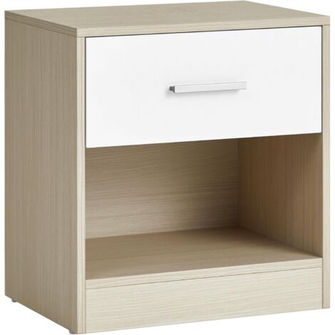 Table de Chevet, avec tiroir, poignée, compartiment ouvert, 39 x 28 x 41 cm (L x P x H), table d’appoint, Beige Naturel et Blanc Classique