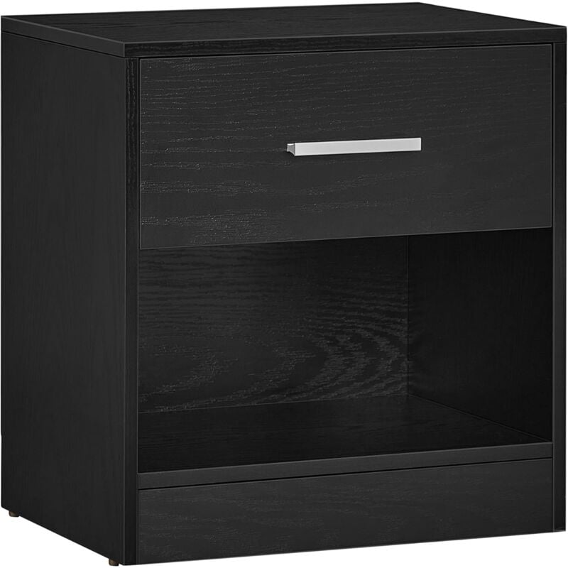 Table de Chevet avec tiroir, poignée, compartiment ouvert, 39 x 28 x 41 cm (l x p x h), table d'appoint, noir classique