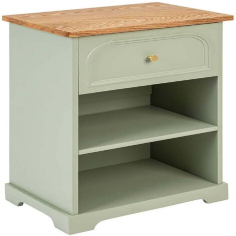 Table de chevet avec un tiroir et deux étagères ouvertes, coloris Vert Céladon - Longueur 45 x Profondeur 30 x Hauteur 67 cm
