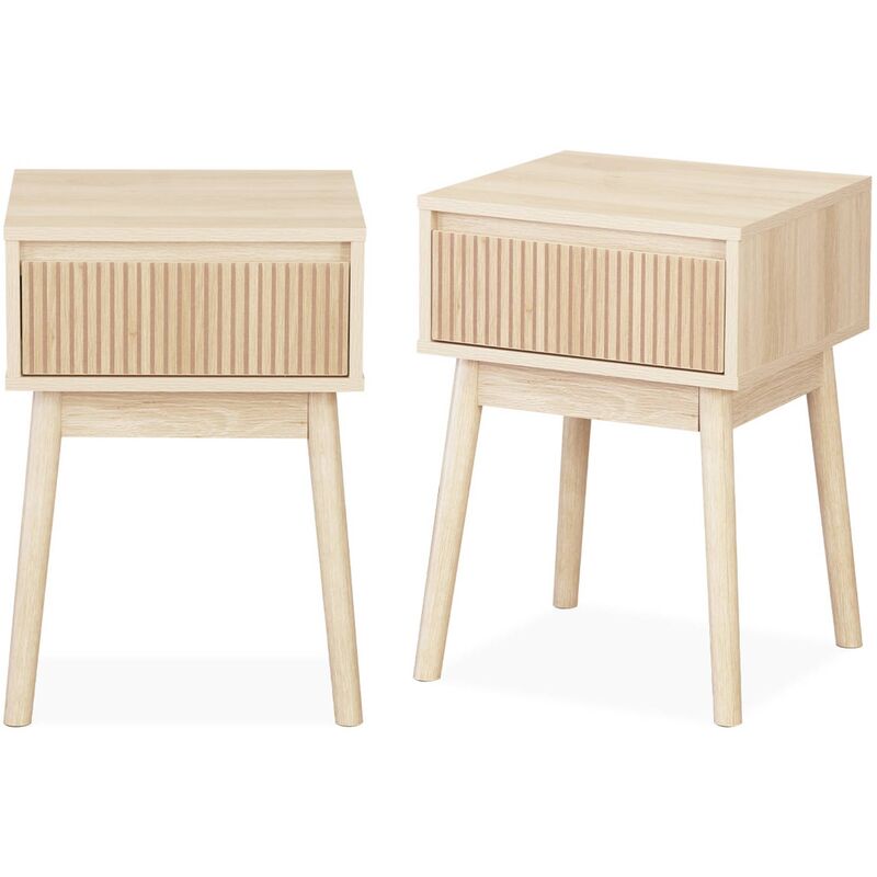 Lot de 2) Table de chevet avec un tiroir. Panneaux stratifiés couleur naturelle. Pied en bois de sapin. l 39 x 39 x h 55.4cm linear