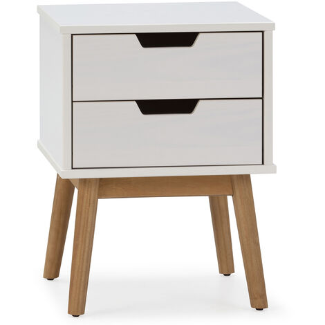 Table de chevet Baku 2 tiroirs blanc, bois de pin massif