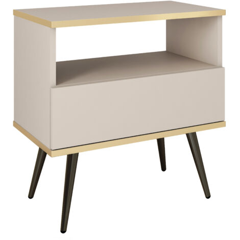 Table de chevet, Beige, pieds Noirs, 54 × 59 × 39 cm