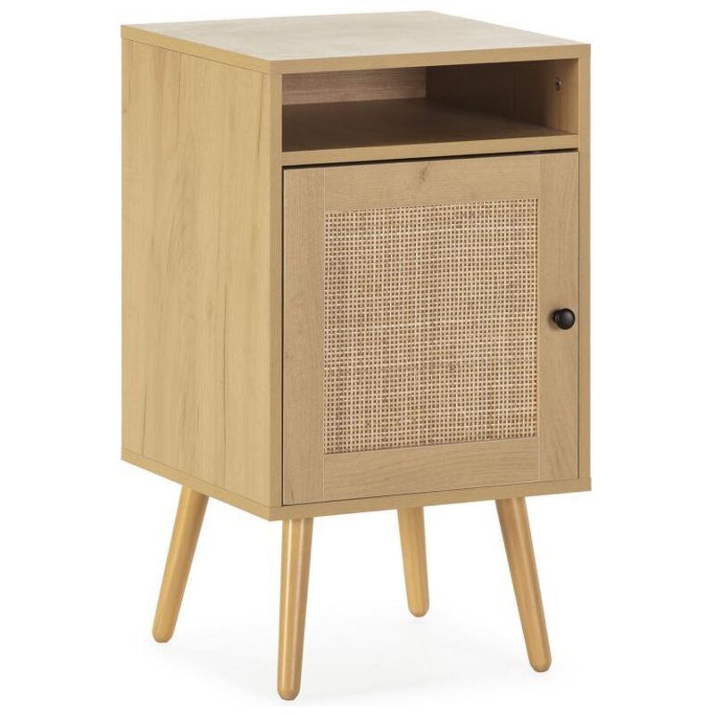 Vs Venta-stock - Table de Chevet Bella 1 Porte Couleur Chêne, Rotin Naturel