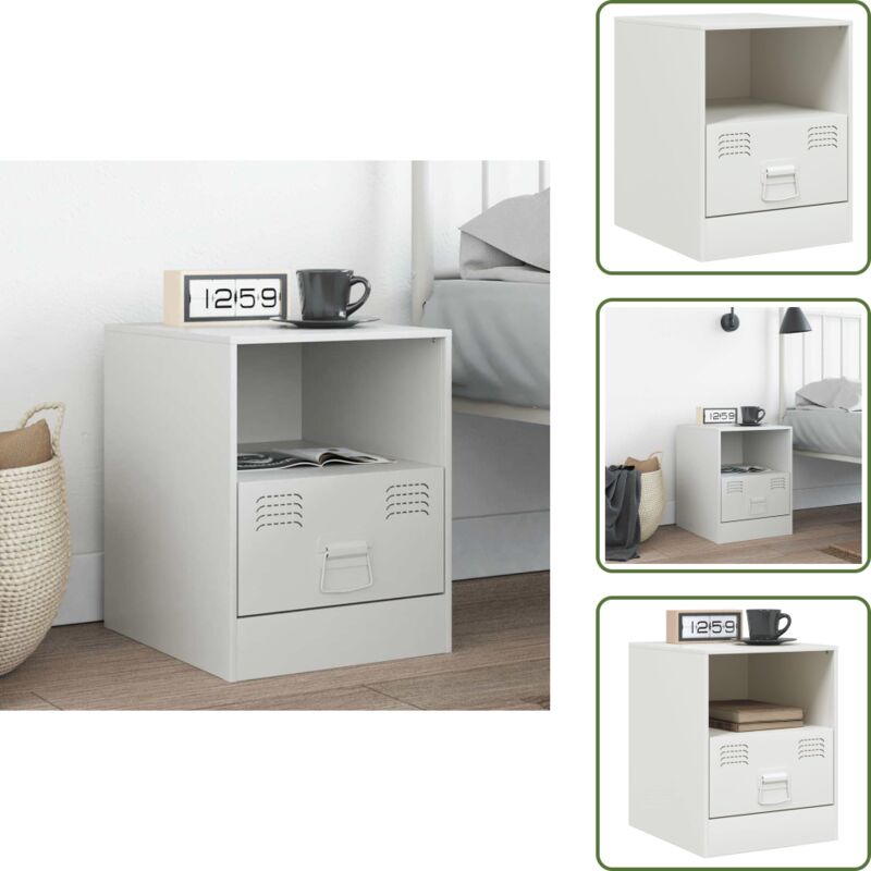 Table de chevet blanc 34,5x39x44 cm acier - Table De Chevet - Meuble De Chambre - Table Nuit - Commode - Rangement