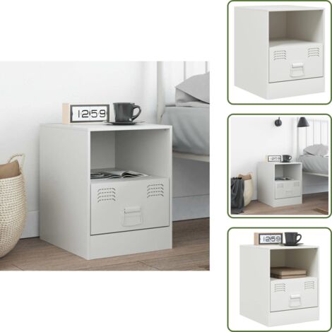 Table de chevet blanc 34,5x39x44 cm acier - Table De Chevet - Meuble De Chambre - Table Nuit - Commode - Rangement