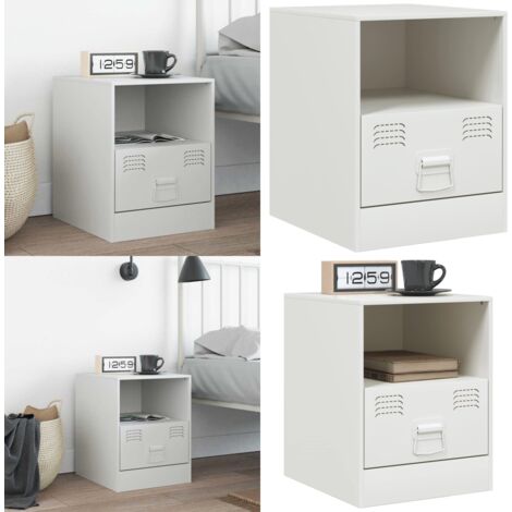 Table de chevet blanc 34,5x39x44 cm acier - Table De Chevet - Meuble De Chambre - Table Nuit - Commode - Rangement - Home & Living