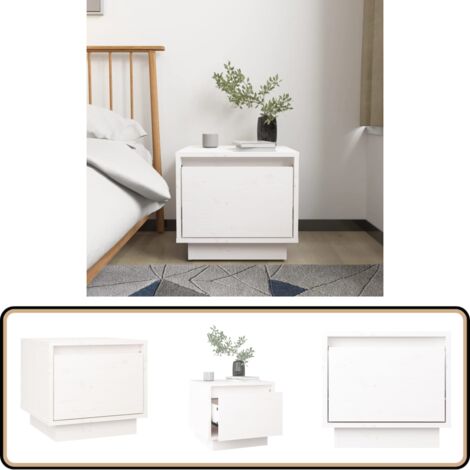 Table de chevet Blanc 35x34x32 cm Bois de pin solide - Table De Chevet - Meuble De Chambre - Table D'appoint - Bois De Pin - Design Moderne