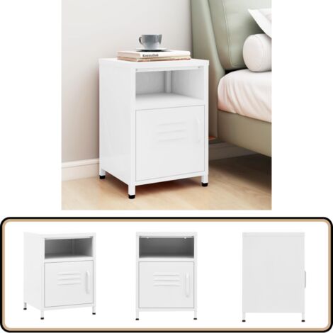 Table de chevet Blanc 35x35x51 cm Acier - Table De Chevet - Meuble De Chambre - Table D'appoint - Armoire De Lit - Meubles Modernes