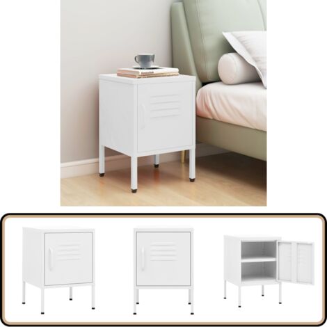 Table de chevet Blanc 35x35x51 cm Acier - Table De Chevet - Meuble De Chambre - Table D'appoint - Table Blanche - Table Design