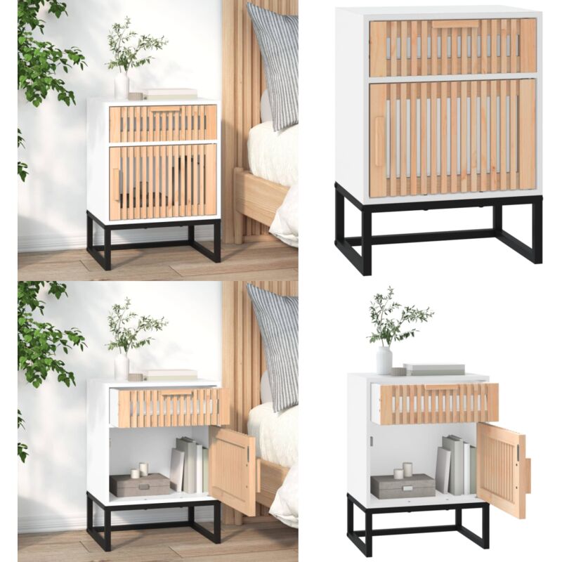 Table de chevet blanc 40x30x55,5 cm bois d'ingénierie et fer - Table De Chevet - Meuble De Chambre - Table Nuit - Mobilier Scandinave - Rangement