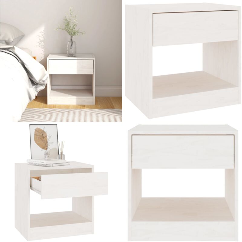 Table de chevet Blanc 40x31x40 cm Bois de pin massif - Table De Chevet - Meuble De Chambre - Table De Nuit - Table Blanche - Bois De Pin - Home &