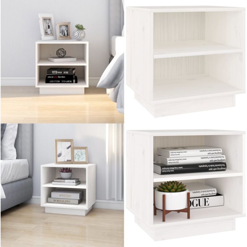 Table de chevet Blanc 40x34x40 cm Bois de pin solide - Table De Chevet - Meuble De Chambre - Armoire De Chevet - Table D'appoint - Bois De Pin - Home