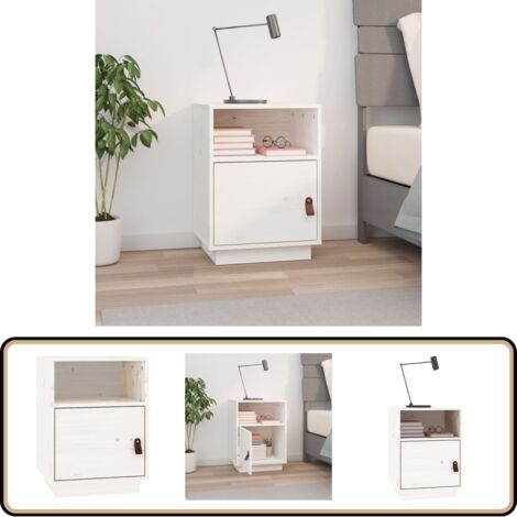 Table de chevet Blanc 40x34x55 cm Bois de pin solide - Table De Chevet - Meuble De Chambre - Commode - Table Nuit - Bois Massif