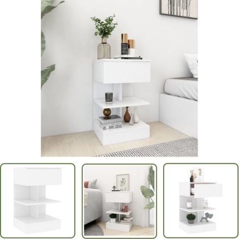 The Living Store - Table de chevet Blanc 40x35x65 cm Aggloméré