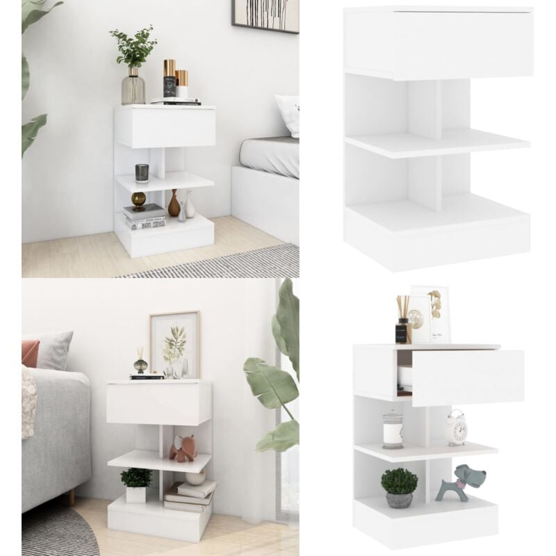 Table de chevet Blanc 40x35x65 cm Bois d'ingénierie - Table De Chevet - Meuble De Chambre - Table Nuit - Rangement - Design Moderne - Home & Living