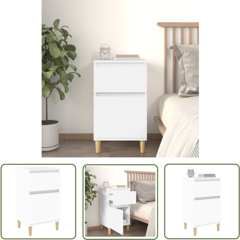 The Living Store Table de chevet blanc 40x35x70 cm - Table De Chevet - Meuble De Chambre - Commode - Armoire D'appoint - Rangement Intérieur