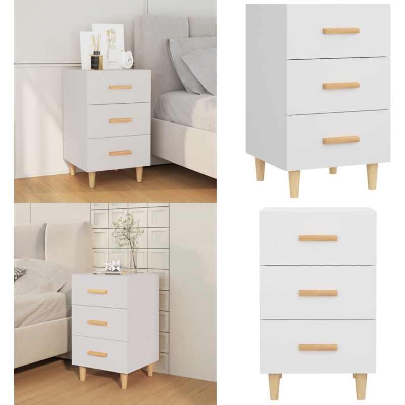 Table de chevet blanc 40x40x66 cm bois d'ingénierie - Table De Chevet - Meuble De Chambre - Table Nuit - Commode - Rangement Tiroir - Home & Living