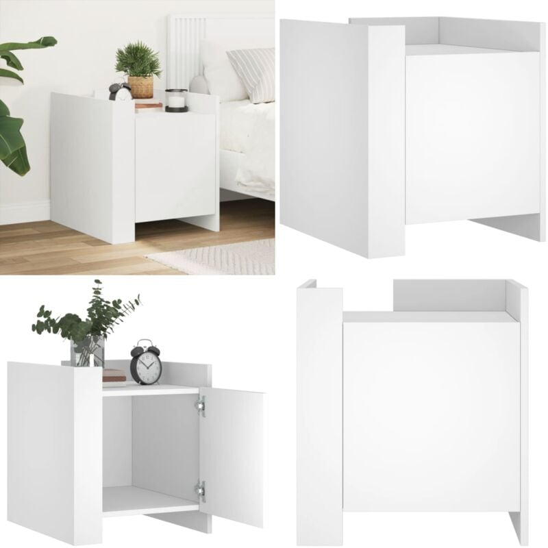 Table de chevet blanc 45x50x50 cm bois d'ingénierie - Table De Chevet Blanche - Meuble De Chambre - Table Nuit - Commode - Rangement - Home & Living
