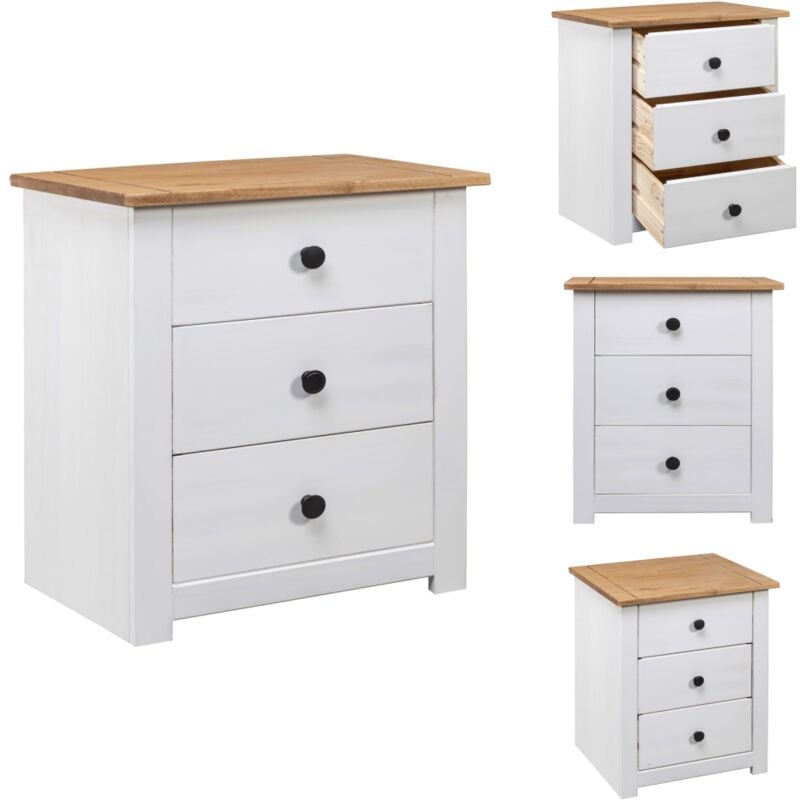 Table de chevet Blanc 46x40x57 cm Pin Gamme Panama - Table De Chevet - Meuble De Chambre - Commode - Tiroir - Design Moderne
