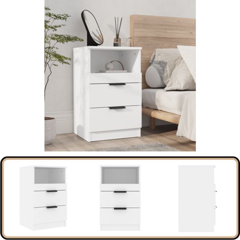 Table de chevet Blanc Bois d'ingénierie - Table De Chevet - Meuble De Chambre - Table Nuit - Mobilier Blanc - Bois D'ingénierie