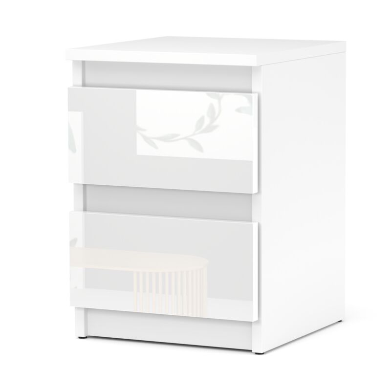 Table de chevet blanc brillant 30 CM 2S, meuble de chambre à coucher, Nakastlik