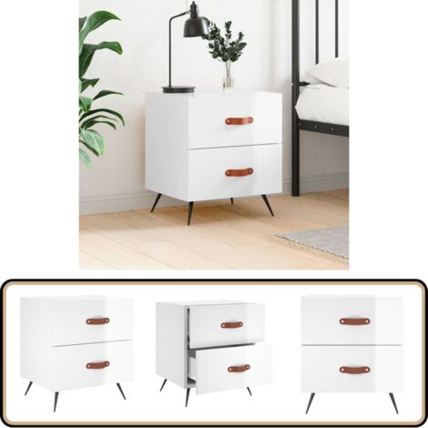 Table de chevet blanc brillant 40x35x47,5 cm bois d’ingénierie - Table De Chevet - Meuble De Chambre - Armoire De Chevet - Commode - Design Moderne