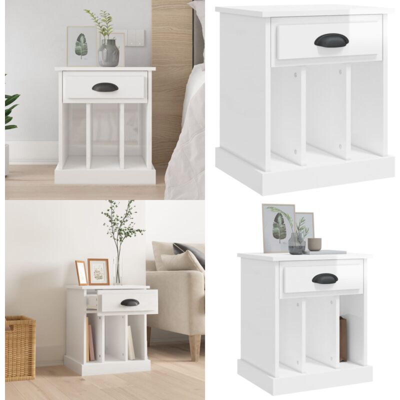 Table de chevet blanc brillant 43x36x50 cm - Table De Chevet - Meuble De Chambre - Commode - Armoire D'appoint - Rangement - Home & Living