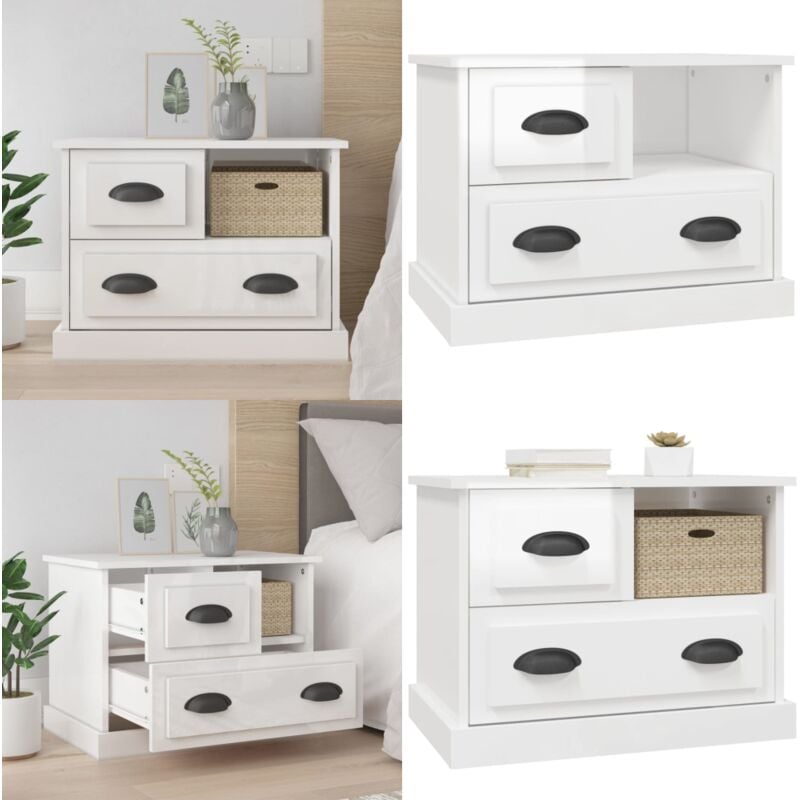 Table de chevet blanc brillant 60x39x45 cm - Table De Chevet - Meuble De Chambre - Commode - Armoire D'appoint - Rangement - Home & Living