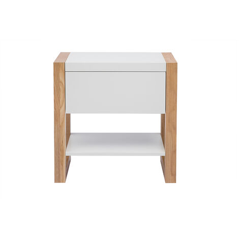 Table de chevet blanc et bois clair frêne massif ARMEL