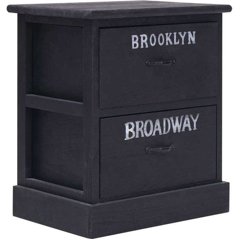 Tableau de chevet noir 38x28x45 cm en bois de Paulonia avec design vintage