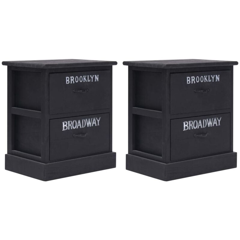 2 pcs Tables de chevet Noir 38x28x45 cm Bois de Paulownia Vidaxl