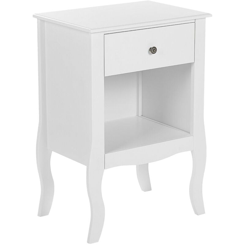 Beliani - Table de Chevet Blanche avec Tiroir Pratique Intégré Ajout Idéal pour Chambre à Coucher au Style Rustique Scandinave et Moderne