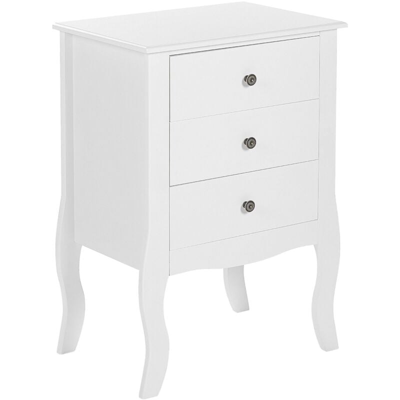 Beliani - Table de Chevet Blanche avec 3 Tiroirs Pratiques Intégrés Ajout Idéal pour Chambre à Coucher au Style Rustique Scandinave et Moderne