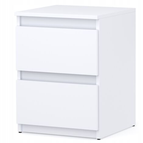 Table de chevet blanche 40 cm, 2 tiroirs, grande table de chevet pour chambre