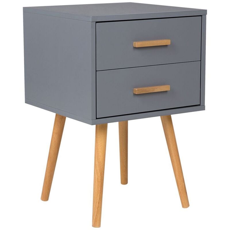 Beliani - Table de Chevet au Style Scandinave conçu en Panneau à Particule Grise et Pieds en Bois d'Hévéa avec 2 Tiroirs 40 x 40 x 61 cm