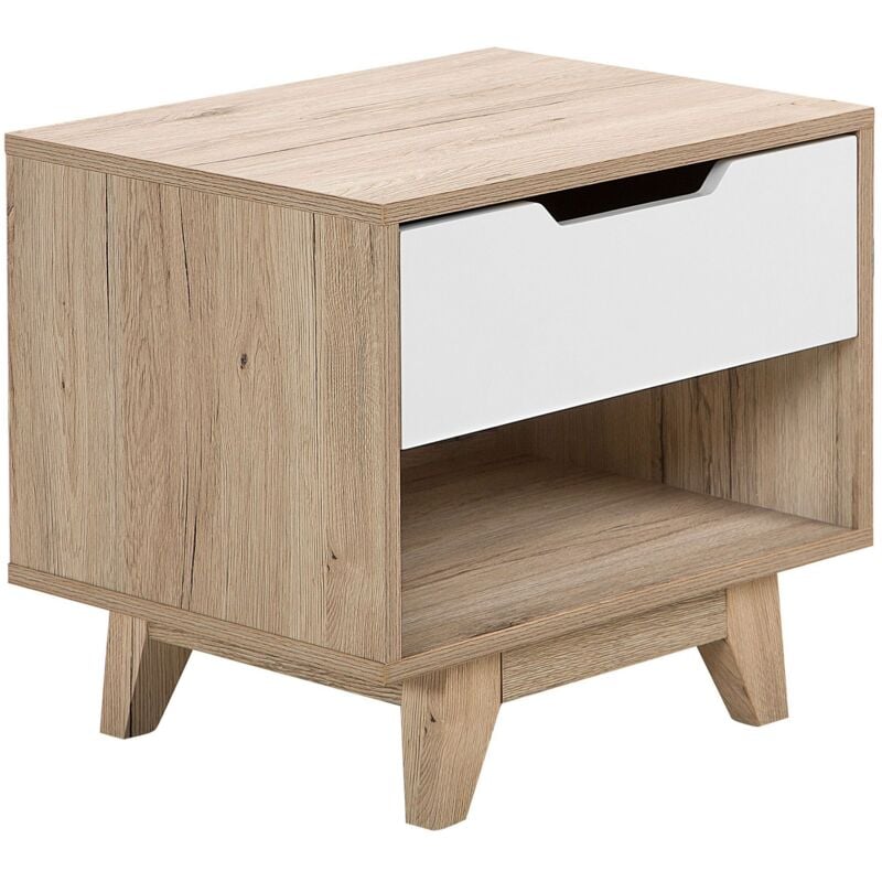 Beliani - Table de Chevet au Style Scandinave Effet Bois Clair et Blanc avec Tiroir et Espace de Rangement Ouvert pour Chambre au Style Moderne