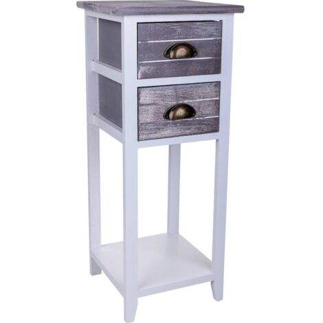 table de chevet blanche en bois deux tiroirs style contemporain - blanc et bois grisé