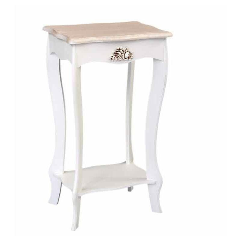 Table de chevet blanche et beige avec de longs pieds 1 étagère 40x30xh.70 cm