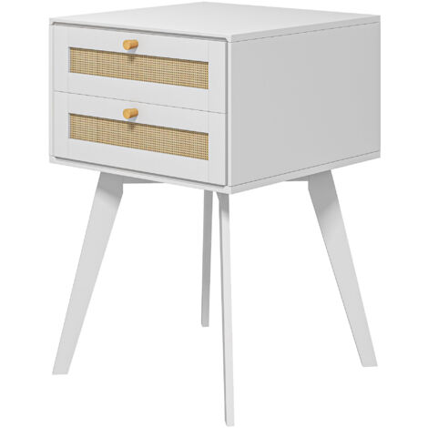Table de chevet blanche, style Cannage, avec 2 tiroirs, petite table d'appoint 40 x 40 x 60 cm