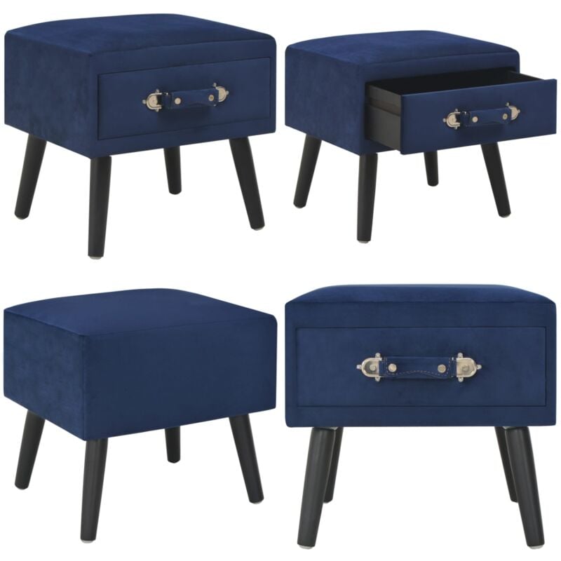 Table de chevet Bleu 40x35x40 cm Velours - Table De Chevet - Table Nuit - Meubles Chambre - Mobilier Contemporain - Meuble Rangement - Home & Living