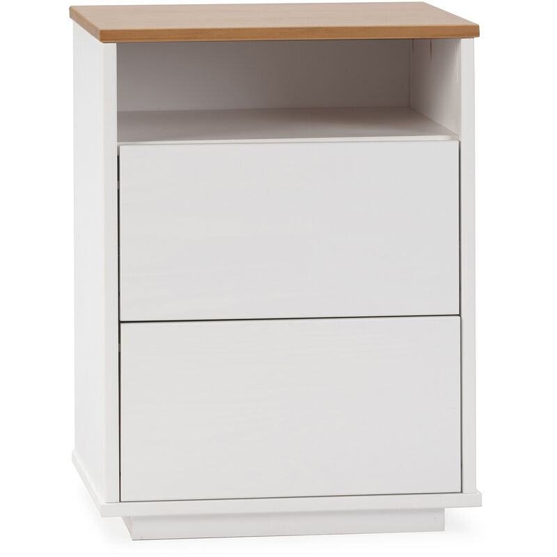 Vs Venta-stock - Table de chevet Bob 2 Tiroirs 1 niche blanc/chêne, bois massif