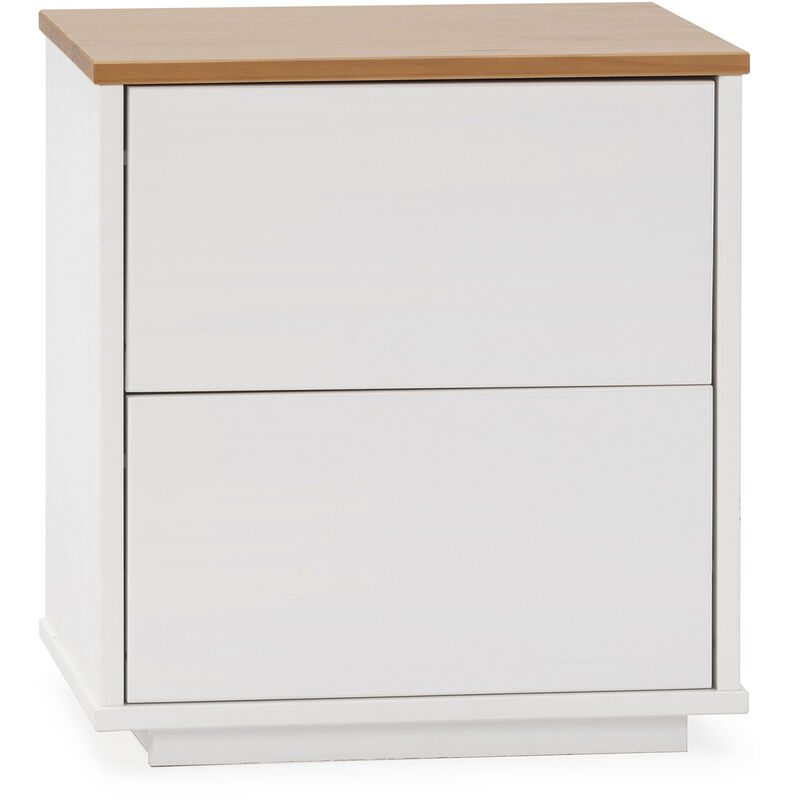 Vs Venta-stock - Table de chevet Bob 2 tiroirs blanc/chêne, bois massif